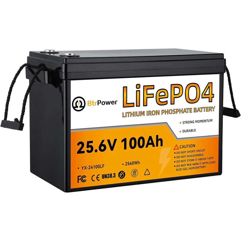 BtrPower Lithium 24V 100Ah LiFePO4 Battery for RV Marine Solar System 100A BMS